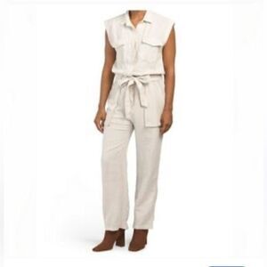 Young Fabulous and Broke Cuba Linen Blend Jumpsuit  in Tan |Size M
